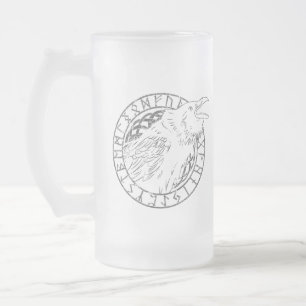 Odin-Rabe-Krähe-Wikinger-Mythologie Runen runisch Mattglas Bierglas