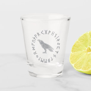 Odin-Rabe-Krähe-Wikinger-Mythologie Runen runisch Schnapsglas