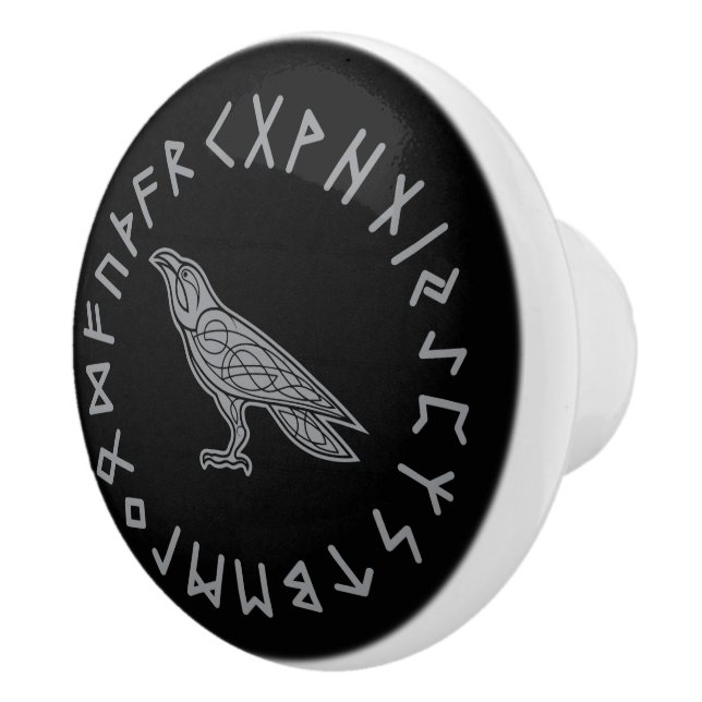Odin Raben-Krähen-Viking-Mythologierunen runic Keramikknauf (Rechts)