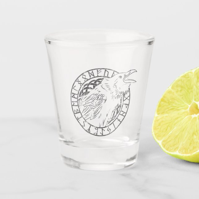 Odin Raben-Krähen-Viking-Mythologierunen runic Schnapsglas (Vorderseite)