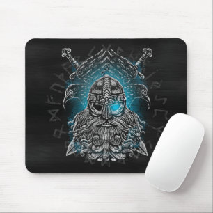 Odin Raben und Schwerter Blau Leuchtendes Auge Nor Mousepad