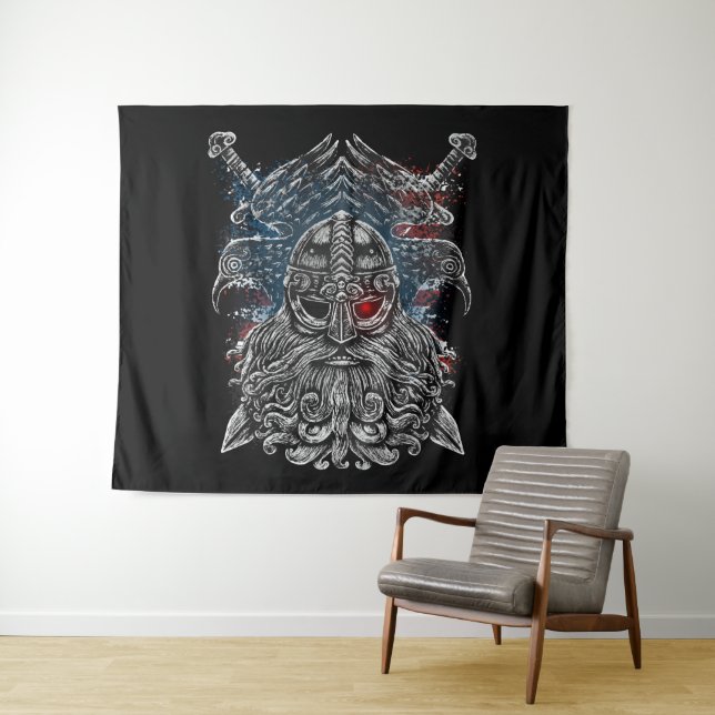 Odin Raben und Schwerter Wikinger-Mythologie Wandteppich (Beispiel (Horizontal))