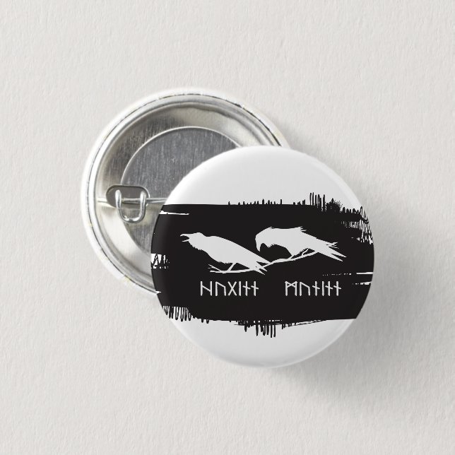 Odin Raven Crow Viking Mythology läuft rundum Button (Vorne & Hinten)