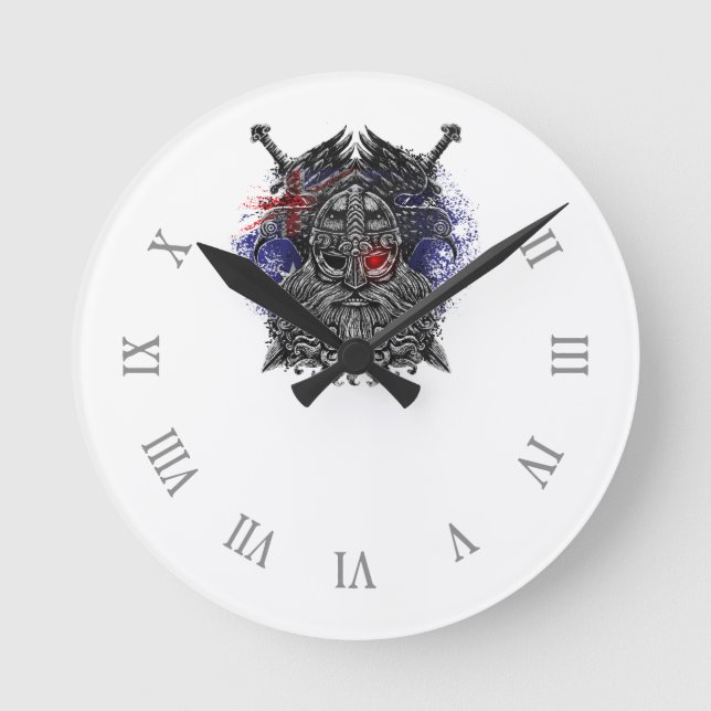 Odin ravens Schwerter Runde Wanduhr (Vorderseite)