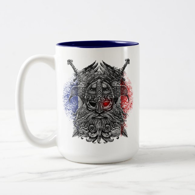 Odin ravens Schwerter Viking Mythology France Flag Zweifarbige Tasse (Links)