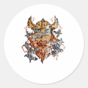 Odin und seine Ravens-Norse-Mythologie erschüttert Runder Aufkleber