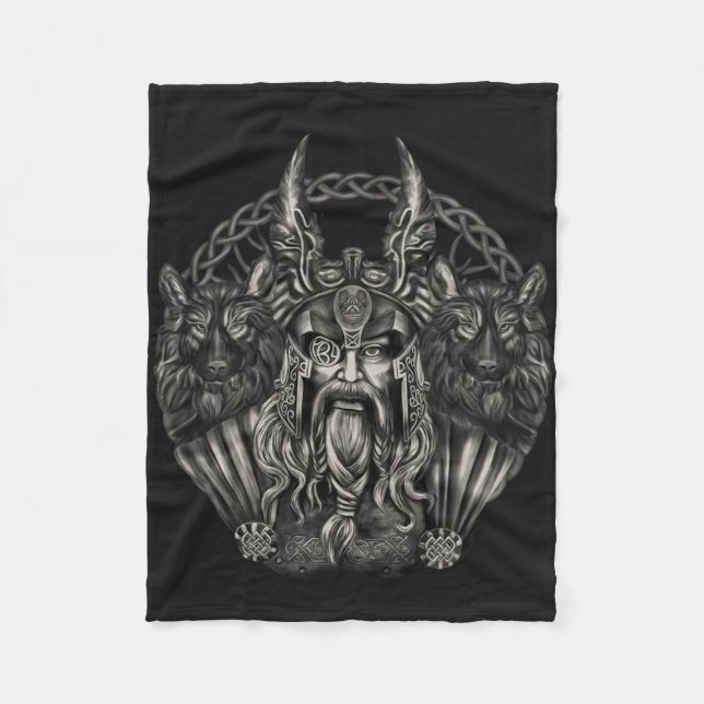 Odin und seine Wölfe Geri und Freki Fleecedecke (Vorderseite)