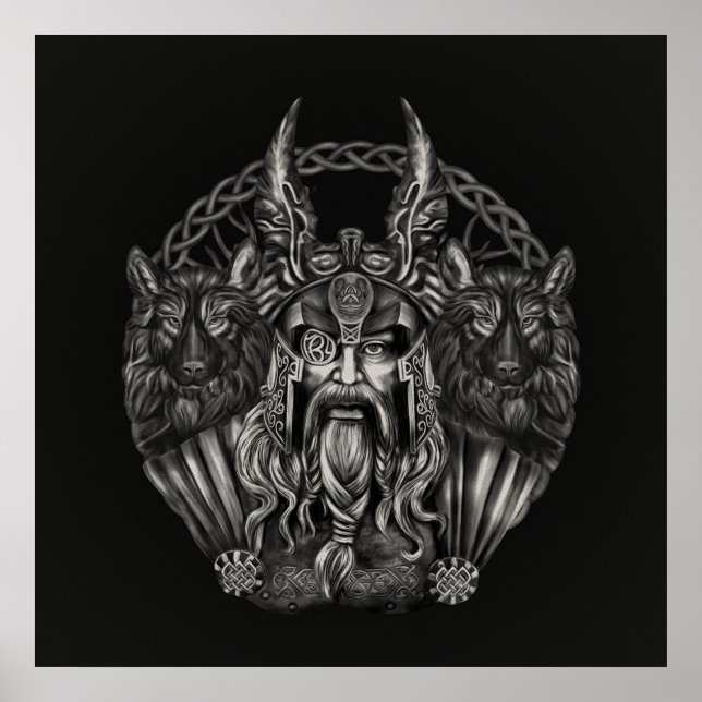 Odin und seine Wölfe Geri und Freki Poster (Vorne)