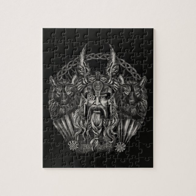 Odin und seine Wölfe Geri und Freki Puzzle (Vertikal)