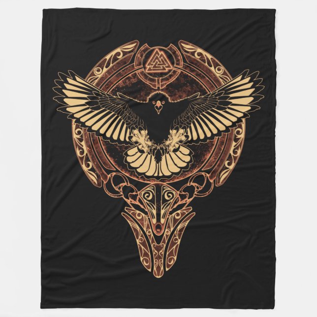 Odin's Eagle Hawk und Valknut Fleece Blanket (Vorderseite)