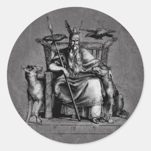 Odins Raben auf steinernem Thron Wikinger-Mytholog Runder Aufkleber