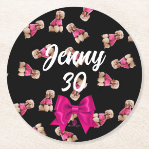 Odles of Poodles (rosa auf schwarz) Party Runder Pappuntersetzer