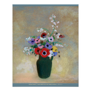 Odlion Redon Große grüne Vase mit gemischten Blume Poster