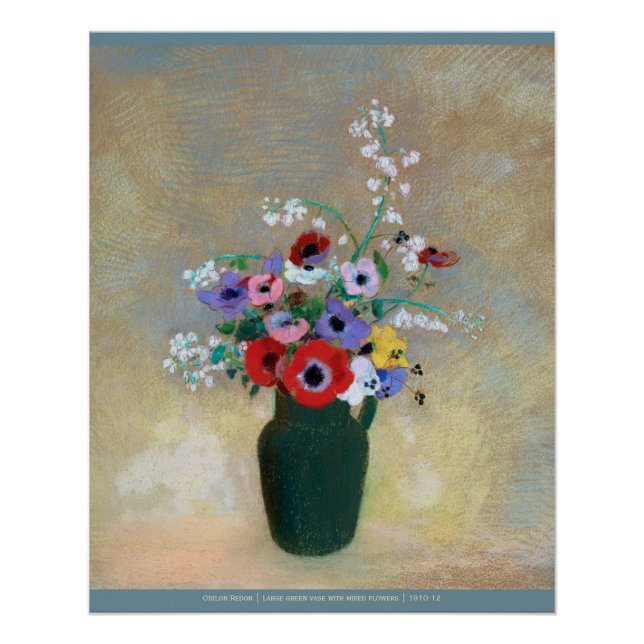 Odlion Redon Große grüne Vase mit gemischten Blume Poster (Vorderseite)