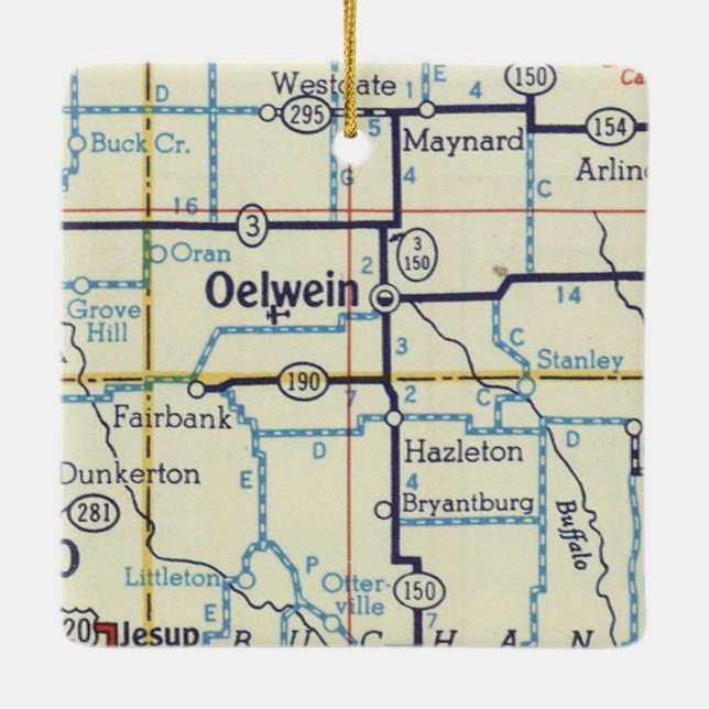 Oelwein Iowa Vintage Karte Keramikornament (Rückseite)