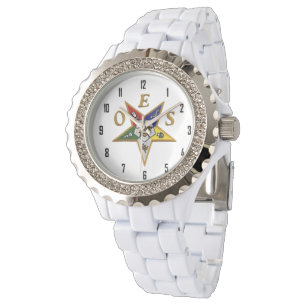 OES das diamante de imitación-Weiß-Email Armbanduhr