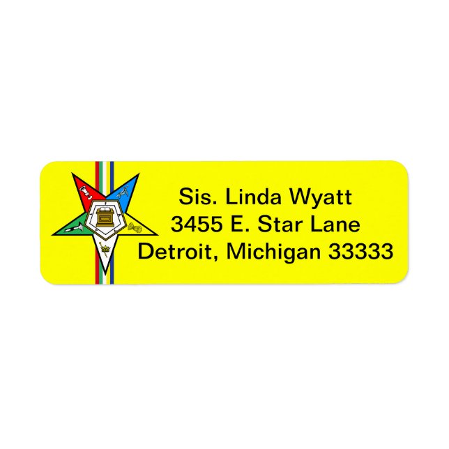 OES Order des Eastern Star Return Mailing Labels (Vorne)