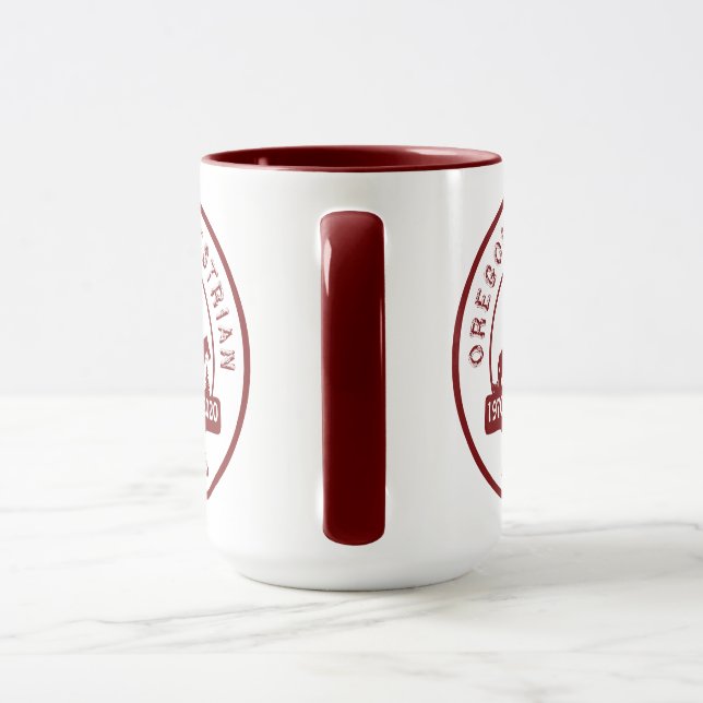 OET-Tasse mit 50-jährigem Logo Maroon und White Tasse (Griff)