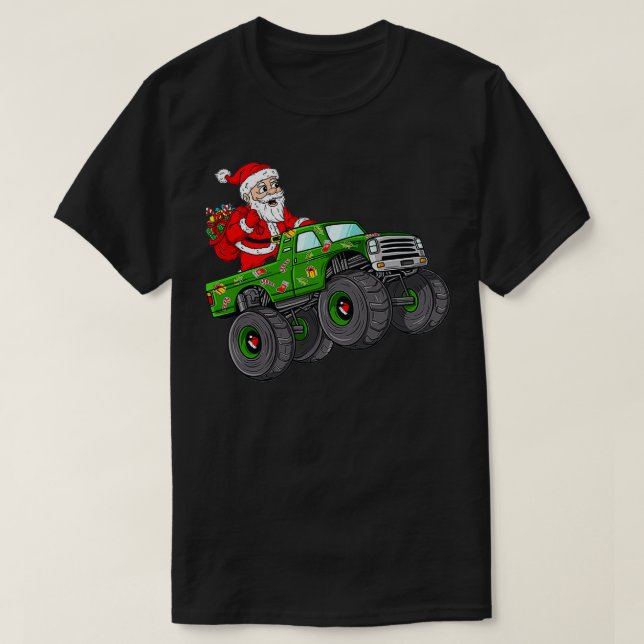 of Christmas Santa Claus Riding In Monster Truck B T-Shirt (Design vorne)