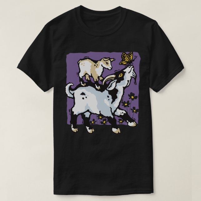 of Pygmy Goats and Butterfly on Purple  T-Shirt (Design vorne)