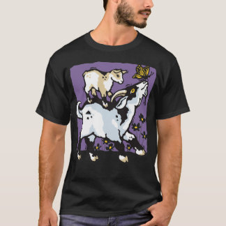 of Pygmy Goats and Butterfly on Purple T-Shirt