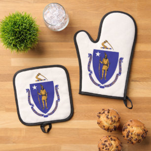 Ofen Mitt, Pot Holders mit Fahne von Massachusetts Ofenhandschuh & Topflappen-Set