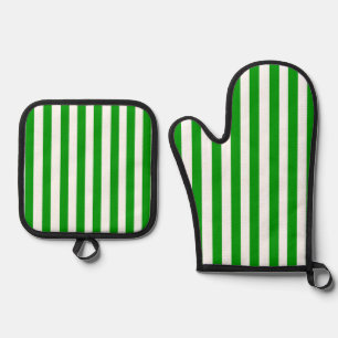 Ofen Mitt- und Pothalter Grüner und weißer Streife Ofenhandschuh & Topflappen-Set