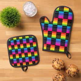 Ofen Mitt und Potholder mit Kariertem Regenbogen-M Ofenhandschuh & Topflappen-Set