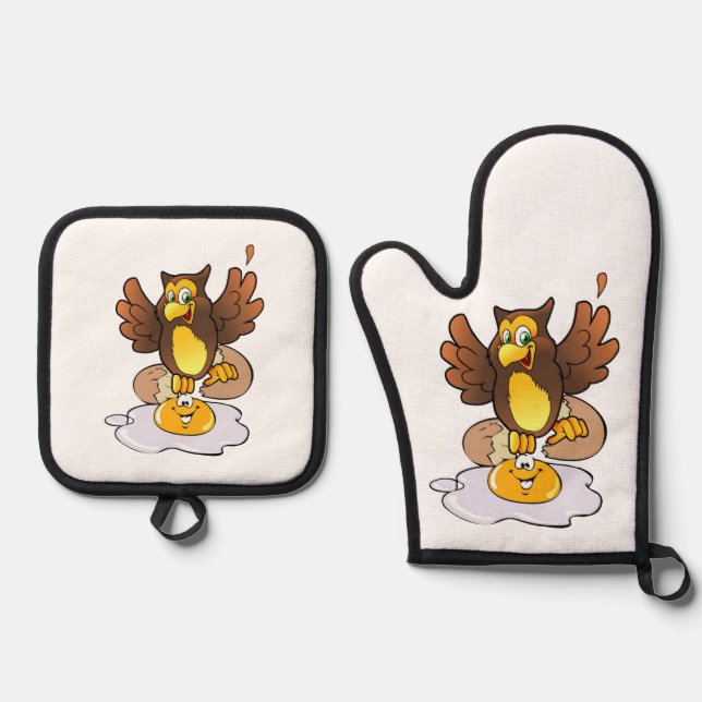Ofen Mitt- und Potthalter Hühner oder Eier Ofenhandschuh & Topflappen-Set (Vorderseite)