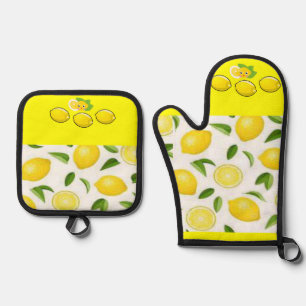 Ofen Mitt und Töpfe Gelbe Zitronen Ofenhandschuh & Topflappen-Set