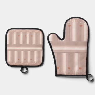 Ofen Mitt- und Töpfhalter Weichrosa Glitzer Ofenhandschuh & Topflappen-Set