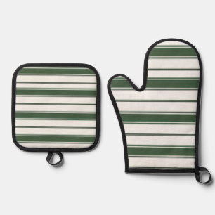 Ofenhandschuh und Topflappen grün-weiß gestreift & Topflappen-Set