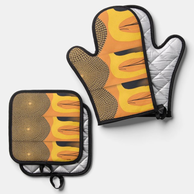 Ofenhandschuhe Ofenhandschuh & Topflappen-Set (Vorderseite/Rückseite)