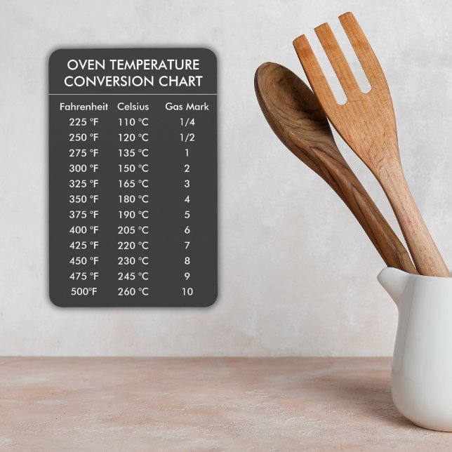 Ofentemperatur-Umrechnungstabelle grau Magnet (oven temperature conversion chart)