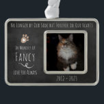 OFever in unserem Herz Chalkboard Foto Rahmen-Ornament Silber<br><div class="desc">Der gesamte Text ist einstellbar. Foto verziert. Nicht mehr an unserer Seite,  sondern für immer in unseren Herzen Erinnerung Foto-Ornament. Chalkboard Hintergrund Design.</div>