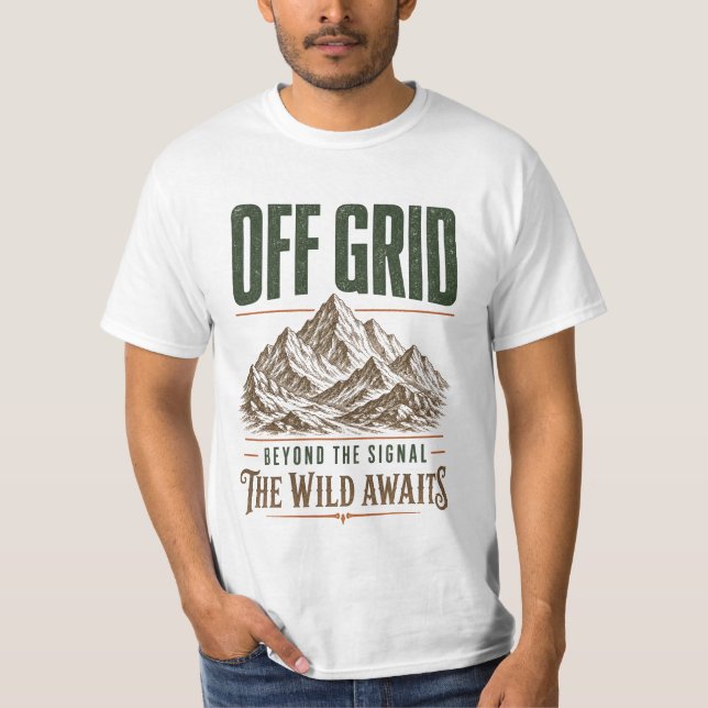 Off-Grid-Vintage-Bergdesign T-Shirt (Vorderseite)