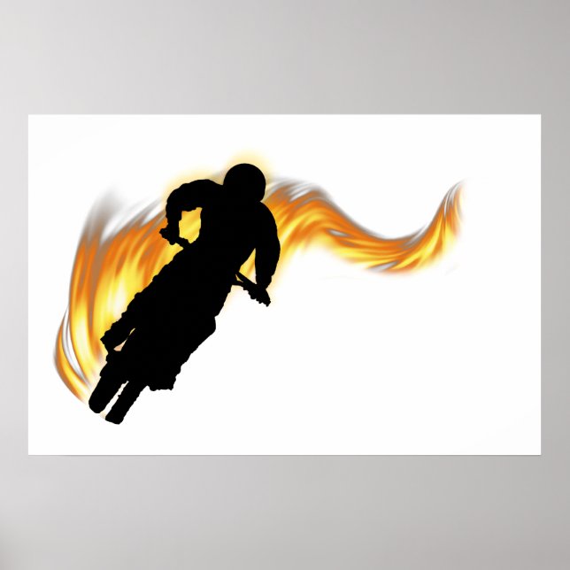 Off Road Dirt Bike mit Flammen Poster (Vorne)
