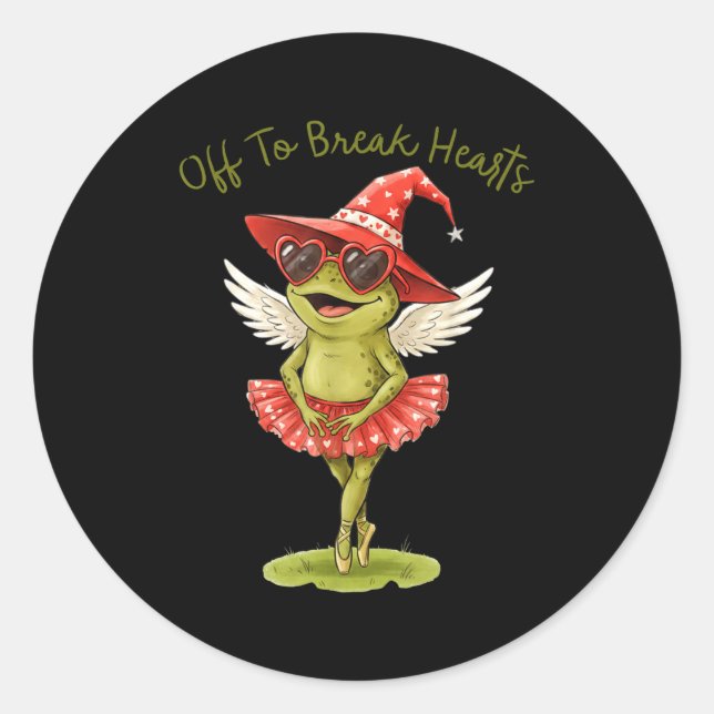 Off To Break Hearts Funny Frog Valentines Women Gi Runder Aufkleber (Vorderseite)