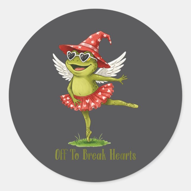 Off To Break Hearts Funny Frog Valentines Women Gi Runder Aufkleber (Vorderseite)