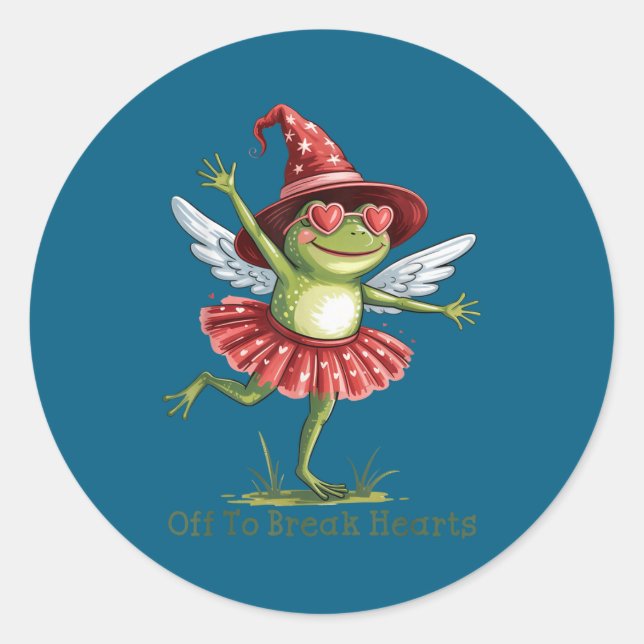 Off To Break Hearts Funny Frog Valentines Women Gi Runder Aufkleber (Vorderseite)