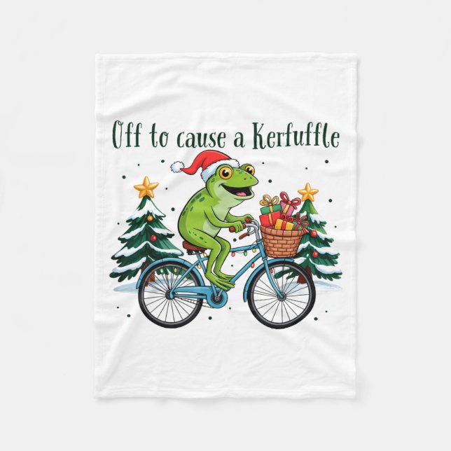 Off To Cause A Kerfuffle Funny Frog Santa Christma Fleecedecke (Vorderseite)