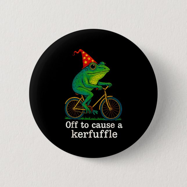 Off To Cause A Kerfuffle Funny Frog Wizard Bicycle Button (Vorderseite)