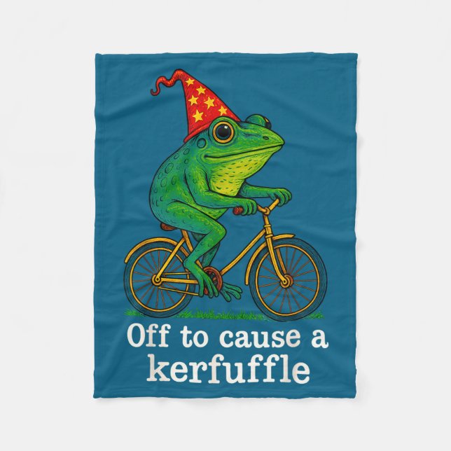 Off To Cause A Kerfuffle Funny Frog Wizard Bicycle Fleecedecke (Vorderseite)