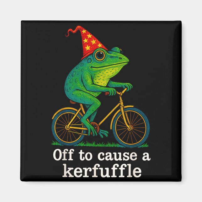 Off To Cause A Kerfuffle Funny Frog Wizard Bicycle Magnet (Vorne)