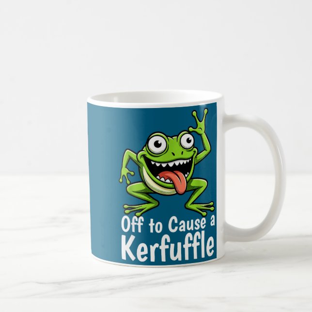 Off To Cause A Kerfuffle Funny Meme Frog Mischief  Kaffeetasse (Rechts)