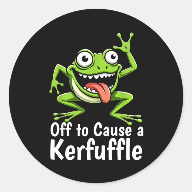 Off To Cause A Kerfuffle Funny Meme Frog Mischief  Runder Aufkleber (Vorderseite)