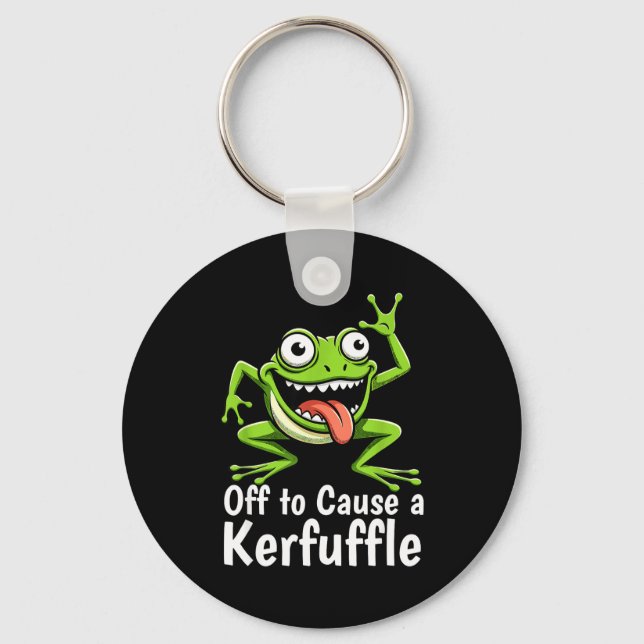 Off To Cause A Kerfuffle Funny Meme Frog Mischief  Schlüsselanhänger (Vorderseite)