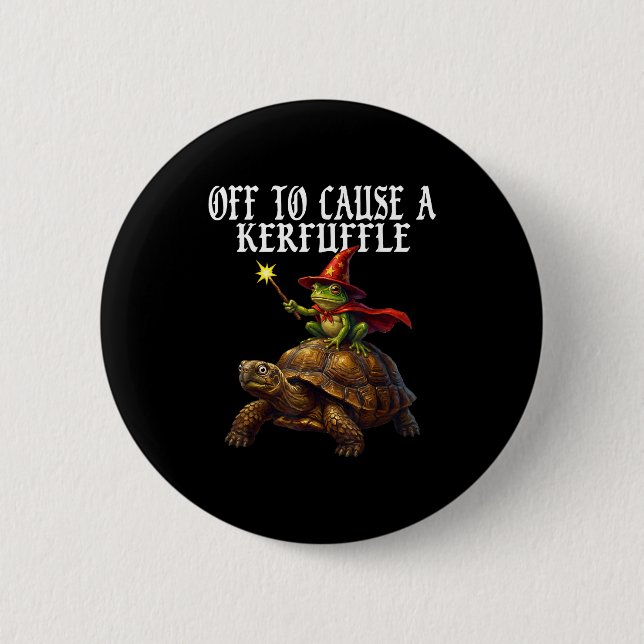 Off To Cause A Kerfuffle Funny Whimsical Frog Wiza Button (Vorderseite)