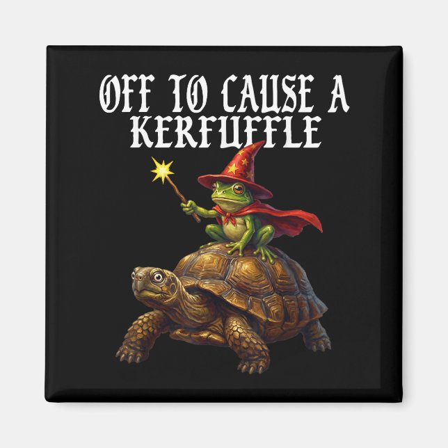 Off To Cause A Kerfuffle Funny Whimsical Frog Wiza Magnet (Vorne)