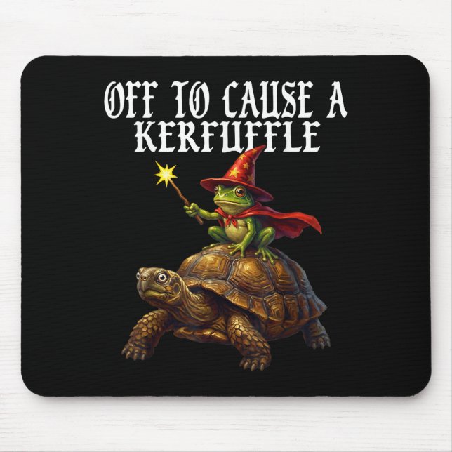 Off To Cause A Kerfuffle Funny Whimsical Frog Wiza Mousepad (Vorne)